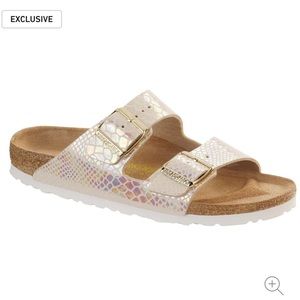 Arizona Birkenstock Sandal in Shiny Snake Cream